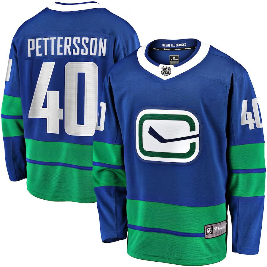 Men Vancouver Canucks #40 Elias Pettersson Fanatics Branded Royal Alternate Premier Breakaway Player NHL Jersey